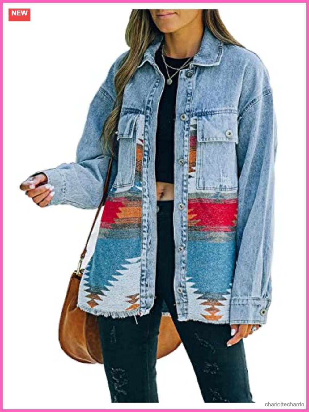 Aztec Print Shacket Jacket, Western Button Down, Lightweight Lapel Shirt